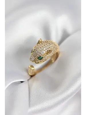 Jaguar Model Gold Renk Zirkon Taşlı Kadın Yüzük