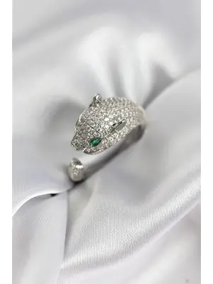 Jaguar Model Gümüş Renk Zirkon Taşlı Kadın Yüzük
