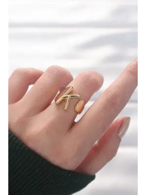 K Harfli Altın Renk Ayarlanabilir Yüzük