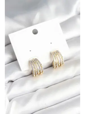 Kaburga Model Zirkon Taşlı Pirinç Kadın Küpe