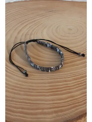 Kahverengi Beyaz Makrome Doğal Taş Erkek Bileklik