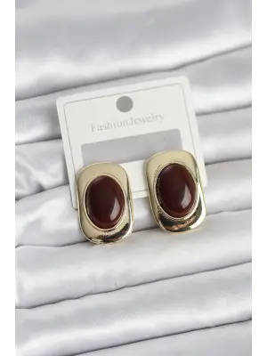 Kahverengi Renk Kare Model Vintage Kadın Küpe