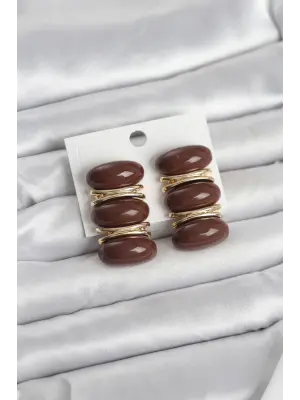 Kahverengi Vintage Model Gold Renk Kadın Küpe