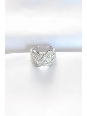 Kalın Zirkon Taşlı Silver Renk Ayarlanabilir X Tasarım Yüzük