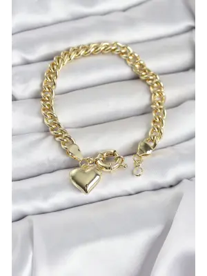 Kalp Detaylı Gold Renk Pirinç Kadın Bileklik