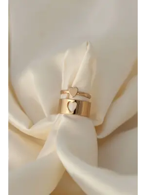 Kalp Model Altın Renk Ayarlamalı Çift Yüzüğü