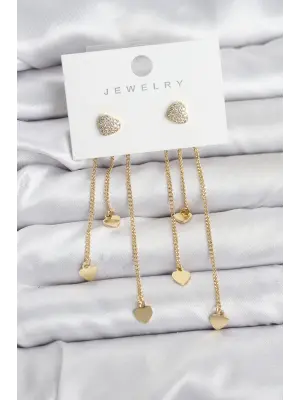 Kalp Model Gold Renk Pirinç Sallantılı Kadın Küpe