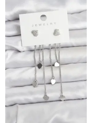 Kalp Model Gümüş Renk Pirinç Sallantılı Kadın Küpe