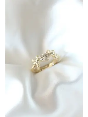 Kalp ve Kuş Figürlü Altın Kaplama Zirkon Taşlı Kadın Yüzük