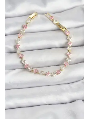 Kare Zirkon Taşlı Gold Renk Kadın Bileklik