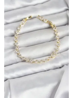 Kare Zirkon Taşlı Gold Renk Pirinç Su Yolu Kadın Bileklik
