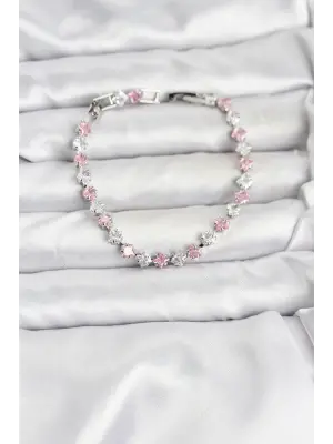 Kare Zirkon Taşlı Gümüş Renk Abiyelik Çelik Kadın Bileklik