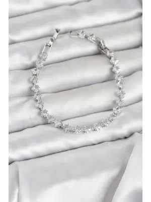 Kare Zirkon Taşlı Gümüş Renk Pirinç Su Yolu Kadın Bileklik