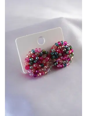 Karışı Renk Kristal Örme Düğme Model Çelik Küpe