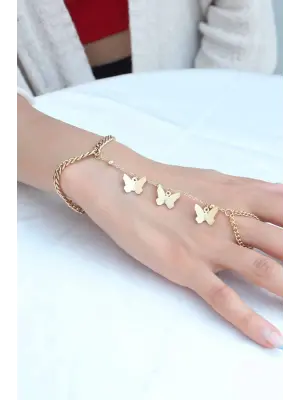 Kelebek Figürlü Gold Renk Çelik Kadın Şahmeran