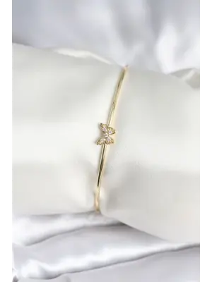 Kelebek Figürlü Zirkon Taşlı Gold Renk Pirinç Kadın Bileklik