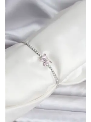 Kelebek Model Zirkon Taşlı Gümüş Renk Pirinç Su Yolu Kadın Bileklik