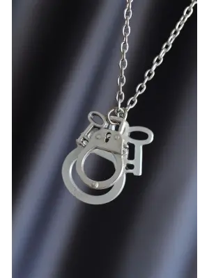 Kelepçe Model Gümüş Renk Metal Zincirli Erkek Kolye