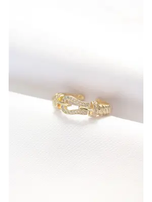 Kemer Tokası Tasarımlı Altın Zirkon Taşlı Ayarlanabilir Yüzük