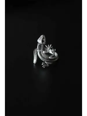 Kertenkele Figür Antik Gümüş Renk Ayarlanabilir Erkek Yüzük