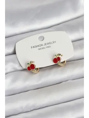 Kiraz Model Gold Renk Pirinç Çocuk Küpe