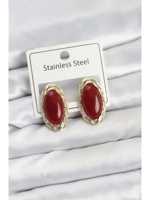 Kırmızı Badem Model Vintage Kadın Küpe