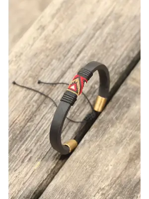 Kırmızı Etnik Desenli Kadın Deri Bileklik