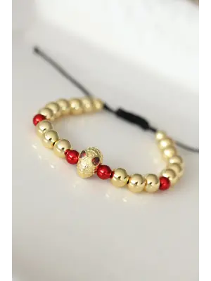 Kırmızı Gözlü Maske Figürlü Gold Renk Çelik Bileklik