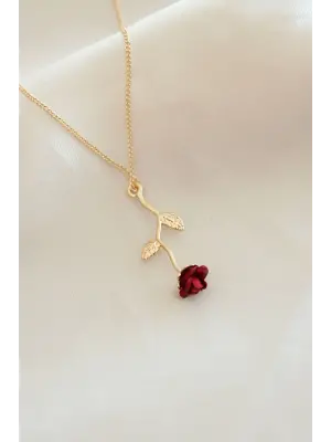 Kırmızı Gül Figürlü Çelik Kolye