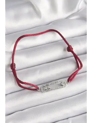 Kırmızı İpli Asansörlü Zirkon Taşlı Gümüş Messika Model Kadın Bileklik