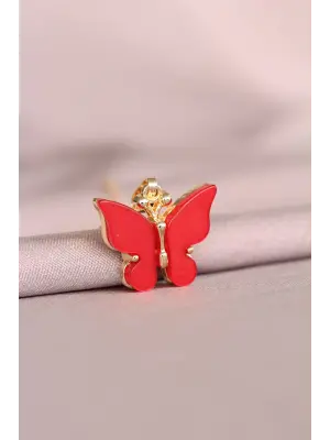 Kırmızı Kelebek Model  Çelik Kolye