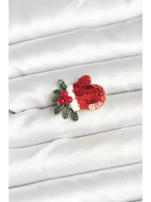 Kırmızı Eldiven Yılbaşı Temalı Kadın Broş
