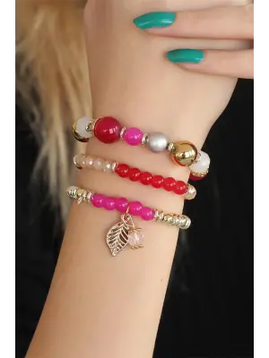 Kırmızı Pembe Boncuklu Bayan Bileklik