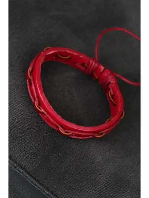 Kırmızı Renk İpli Yeni Sezon Deri Erkek Bileklik