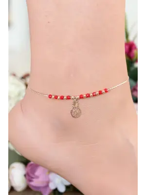 Kırmızı Renk Miyuki Taşlı Ananas Figürlü Metal Hal Hal