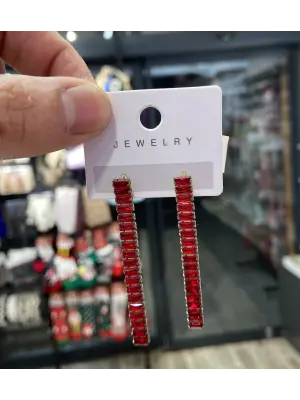 Kırmızı Taşlı Uzun Su Yolu Baget Küpe