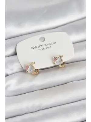 Kitty Model Gold Renk Pirinç Çocuk Küpe