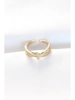 Kıvrım Model Altın Zirkon Taşlı Ayarlanabilir Yüzük