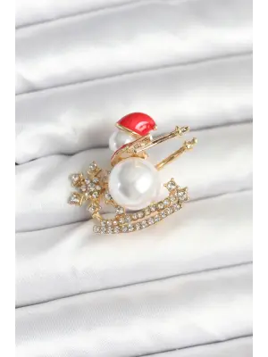 Kızaklı Kardan Adam Model Yılbaşı Temalı Broş