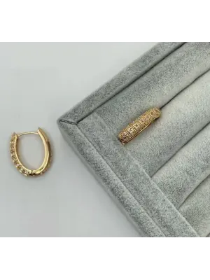 Koyu Altın Renkli Taşlı Oval Halka Küpe