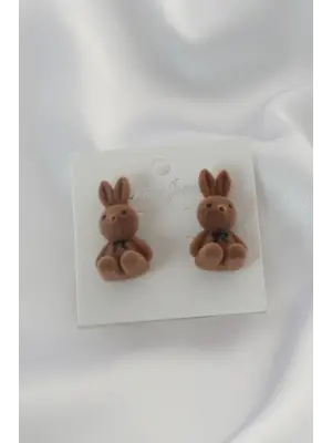 Koyu Kahverengi Tavşan Figür Kadın Küpe