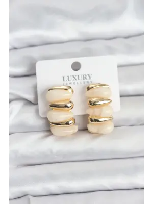 Krem Renk Pirinç Vintage Kadın Küpe