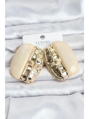 Krem Renk Pirinç Vintage Kadın Küpe Çift Renk