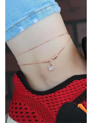 Kristal Taşlı Rose Renk Çift Zincirli Hal Hal