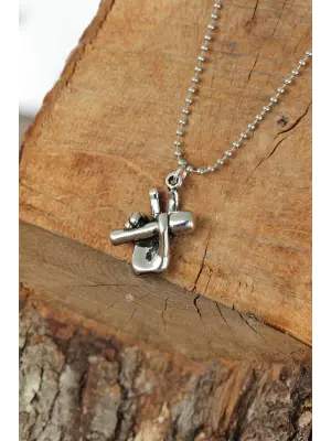 Krom Kaplama Kararmaz Gümüş Renk Metal Mikrofon ve El Tasarım Erkek Kolye