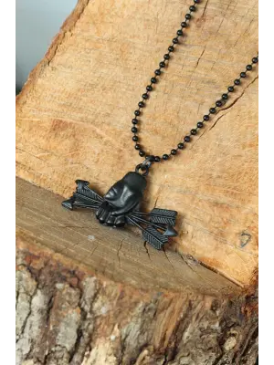 Krom Kaplama Siyah Renk Metal Ok ve El Tasarım Erkek Kolye