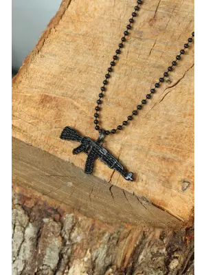 Krom Kaplama Siyah Renk Metal Tüfek Kafası Tasarım Erkek Kolye