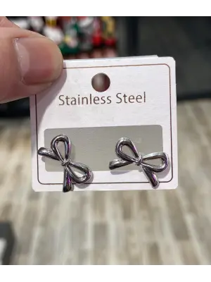 Küçük Boy Beyaz Fiyonk - Kurdele Küpe