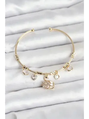 Kuğu Charmlı Gold Renk Kadın Bileklik
