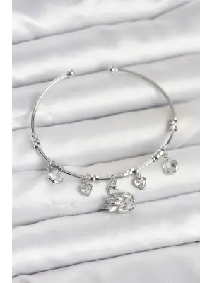 Kuğu Charmlı Gümüş Renk Kadın Bileklik